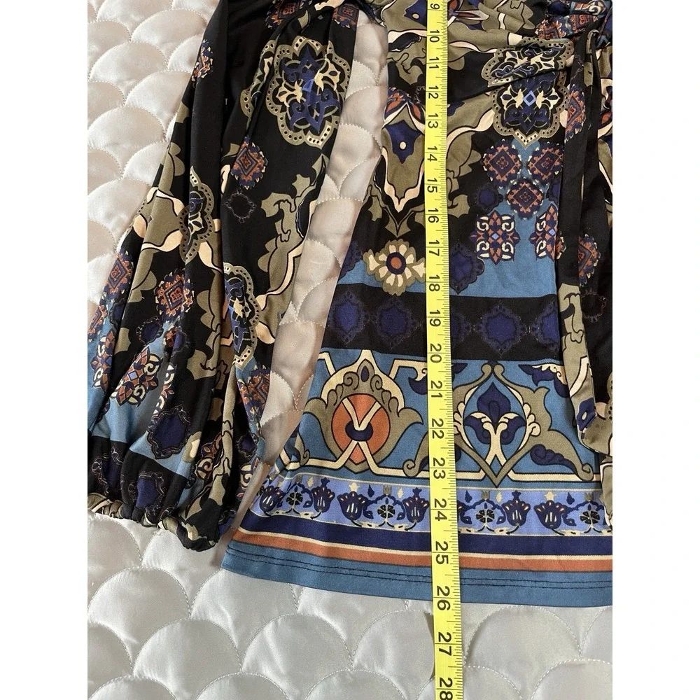 Vtg Hale Bob Silk Blend Tunic Top Sz S Boho Y2K Babydoll Front Tie Floral - Picture 6 of 9